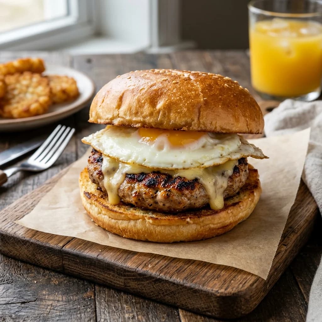 Shake Shack sausage egg and cheese breakfast sandwich