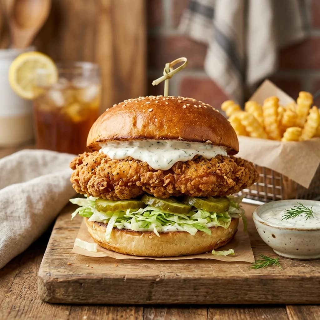 Crispy hand breaded chicken sandwich