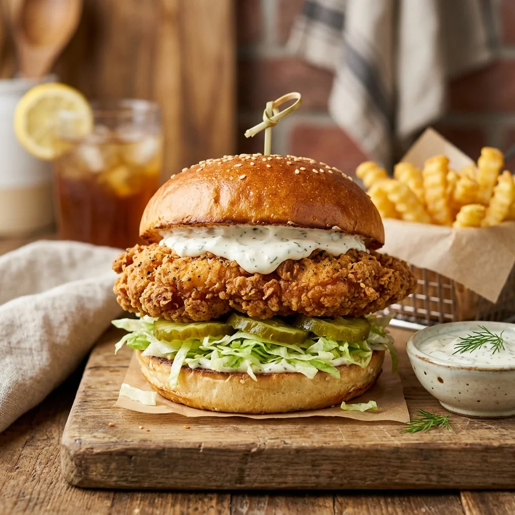 Crispy hand breaded chicken sandwich
